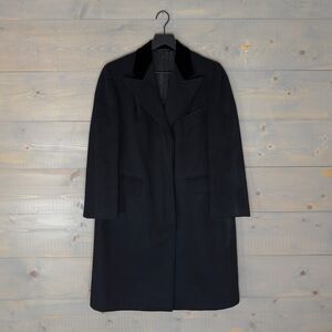 Vintage 1940s Cannon Tailors Black Wool Overcoat w/ Velvet Collar Fits Women's L